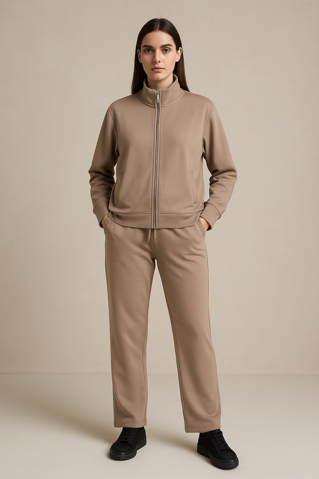 Modal Scuba Zip-Up Set – Taupe